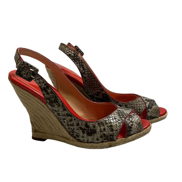 Audrey Brooke Wedge Heel Shoes Size 8M Peep Toe Snakeskin Adjustable Slingback - Picture 2 of 7